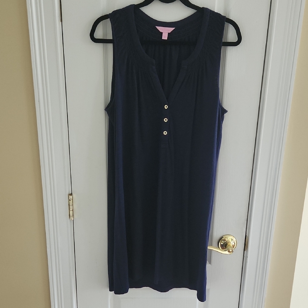Lilly Pulitzer Essie Sleeveless Dress in Navy with Gold Buttons